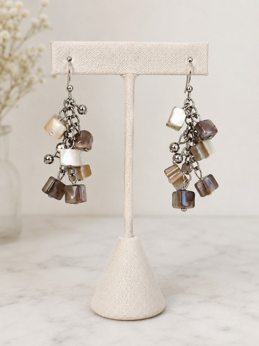 Christopher & Banks Shell & Silver Bead Cluster Earrings
